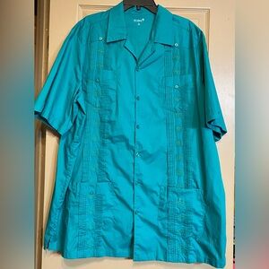 KS Island Men’s XL Tall Teal Short Sleeve Embroidered Shirt